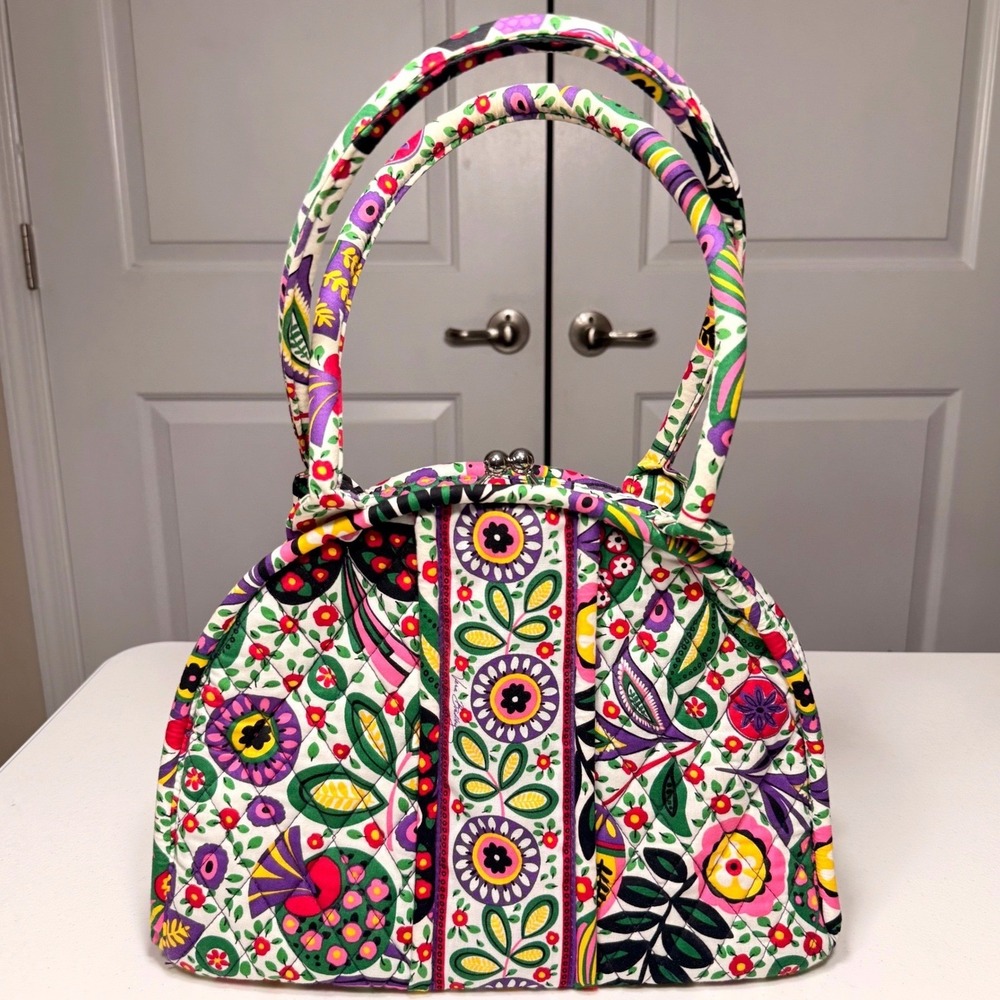 Vera Bradley Floral Kiss Lock Frame Bag Quilted Top Handle Purse Multicolor